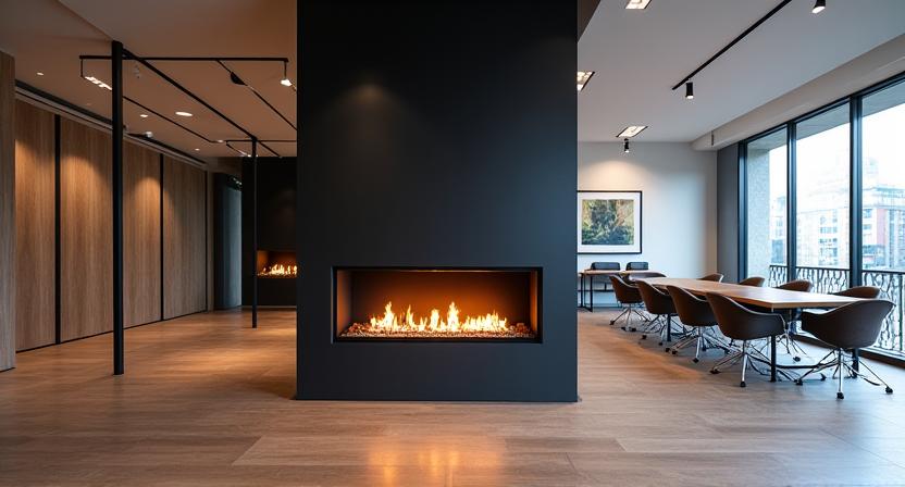 Chimenea en oficina corporativa moderna