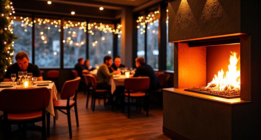 Chimenea en terraza de restaurante para invierno