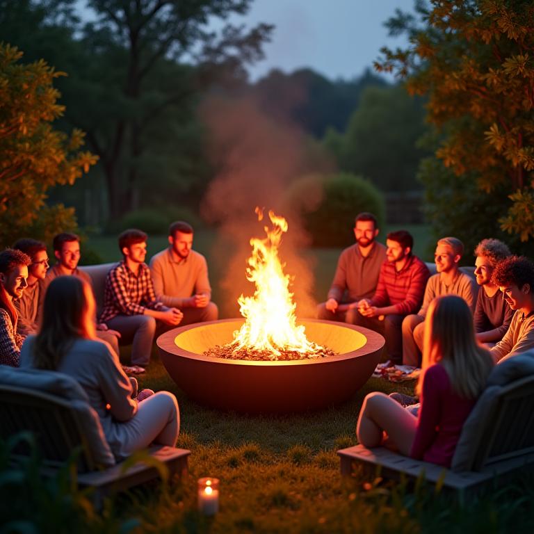 Fire pit en jardín para reuniones sociales